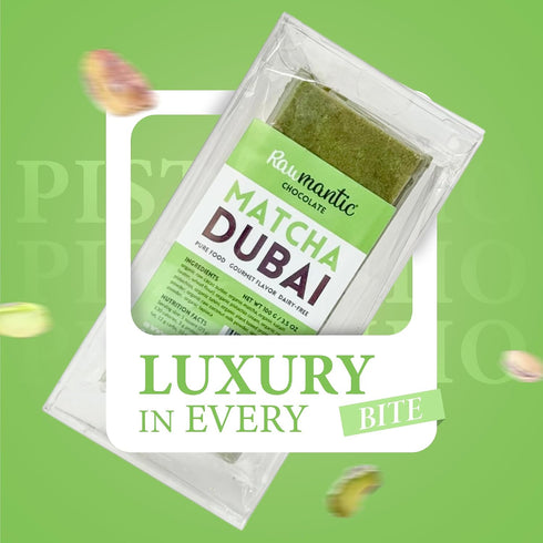 (3.5oz/100g) Rawmantic Matcha Dubai Chocolate Knafeh Pistachio Plant-Based, Vegan, Matcha Infused Chocolate, Crunchy