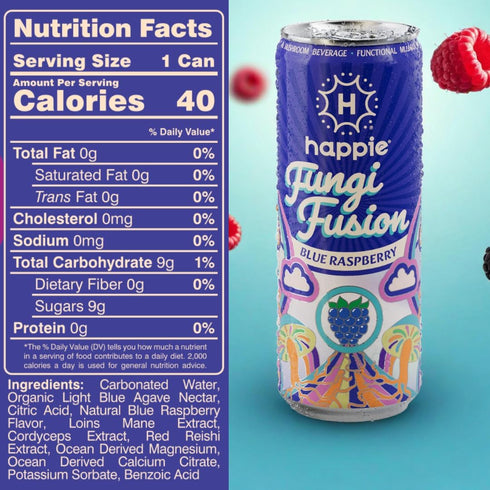 Pack 40 (18 pack, Happie Fungi Fusion Variety Sparkling Adaptogen Drink with Lions Mane, Cordyceps & Red Reishi