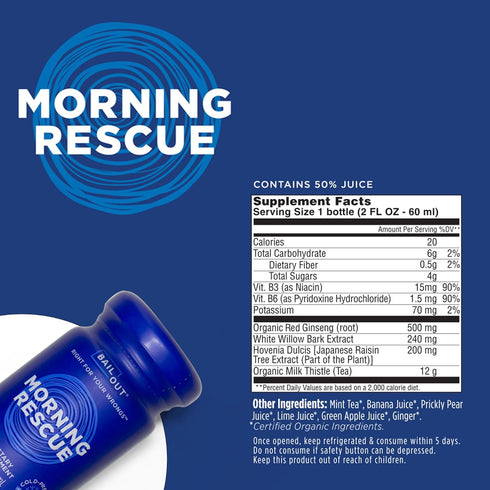 2 Pack 12 Bailout Wellness - Morning Rescue, Liquid Hydrating Drink, Fluid Ounces