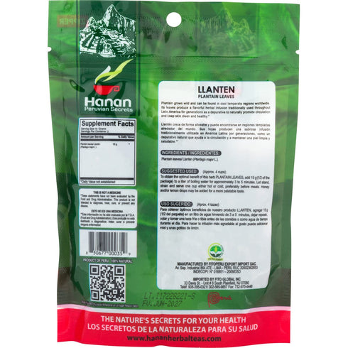 HANAN PERUVIAN SECRETS |100% 1.06 oz 30g Plantain (Llanten) Loose Herbal Tea Natural Herb from the Andes Mountains | /