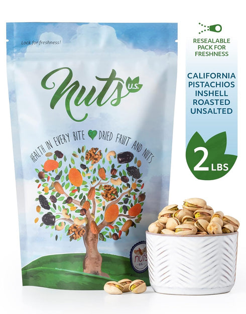 (2 LBS) NUTS U.S. California Pistachios | Roasted & Unsalted | No Wax, No Added Color or Flavor | NON-GMO and Natural |