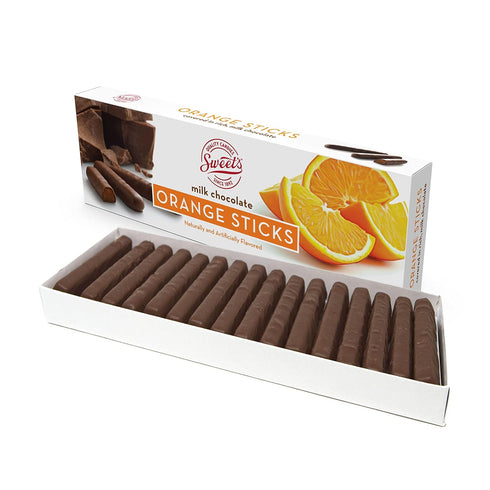 10.5 oz (Pack 5) Sweet Candy Company Dark Chocolate Fruit Flavored Sticks - Gourmet Chocolate Covered Sticks, Orange