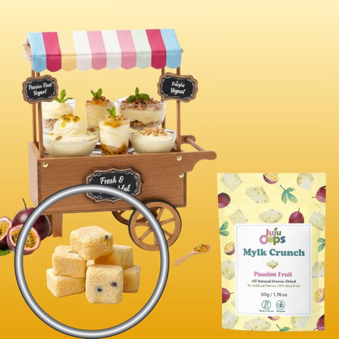 (3-Pack, 1.76 oz Juju-Oops Freeze-Dried Passion Fruit Mylk Crunch Vegan Soy Milk Fruit Bites with Real Fruit Pieces |