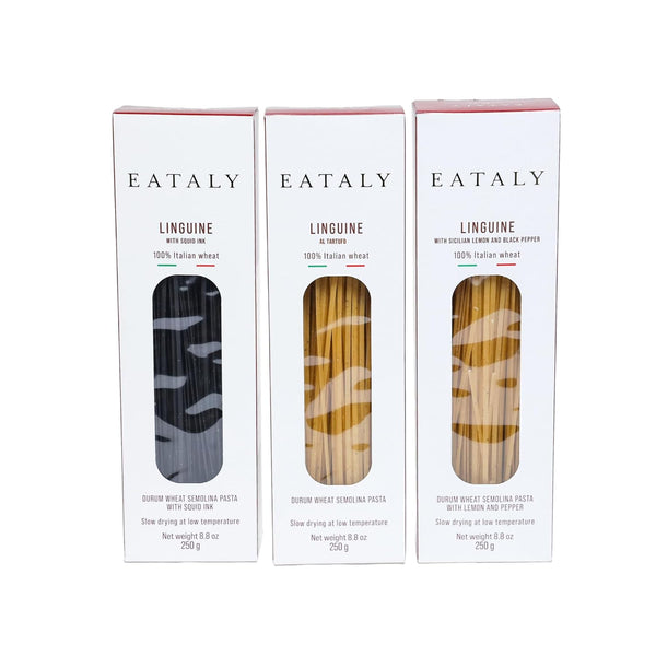 Eataly Flavored Pasta Bundle Pack Linguine,1- with Squid Ink, 1- with Truffle,