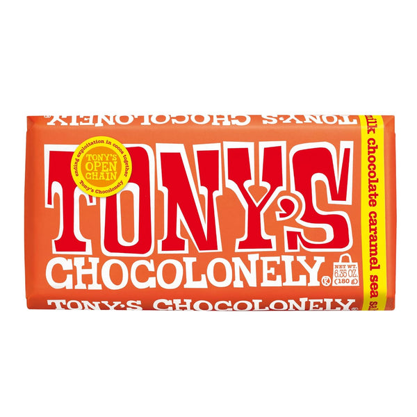 Tony’s Chocolonely Belgian Milk Chocolate Candy Bar, Caramel & Sea Salt, 6.35 Oz, Fairtrade Cocoa