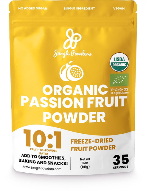 Jungle Powders Passion Fruit Powder Organic 5 Ounce Bag, Freeze Dried Passion
