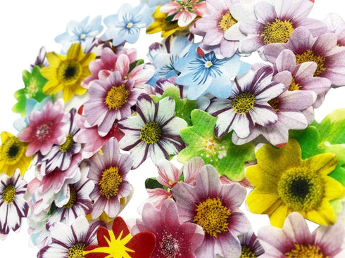 Set of 48 Edible Mini Flower Cupcake Toppers, Wedding Cake Birthday Party Food Decoration, Mixed Size & Colour