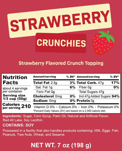 7 Strawberry Crunch Toppings, Crunchies Ice Cream, Froyo, Red Cupcakes Toppers, Frappe and Dessert Toppings, Strawberry