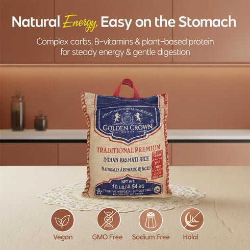 10 lb 4.5kg Golden Crown Indian White Basmati Rice - Naturally Aged - Gluten Free, Rich Aroma, Non Sticky & Extra Long