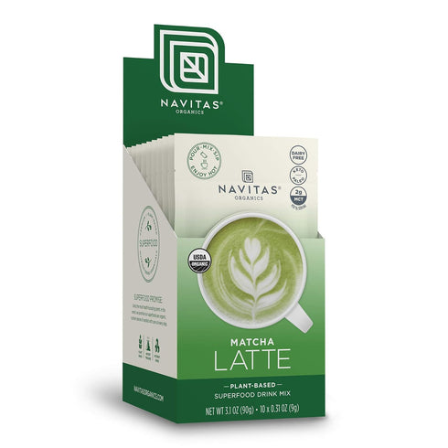 10 10 3.1 Navitas Organics Matcha Latte, Single Serve Pouches, Servings Organic, Non-GMO, Dairy-Free, Ounce