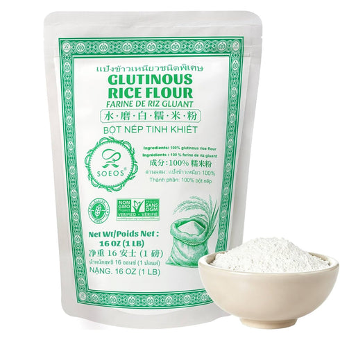 Soeos Glutinous Rice Flour, 16 oz (1lb), Fine Grind Sticky Rice Powder,