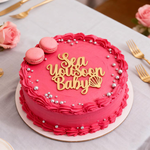 Snlioek Acrylic Sea You Soon Baby Cake Topper with Seashell,Golden Ocean Themed Boy or Girl Baby Shower Pregnant