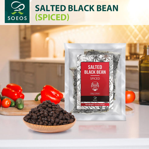 15.9 oz (226g*2 Pack), Soeos Salted Black Bean Spiced, Chinese Fermented Black Beans, Flavor Enhancer for Stir-Fries
