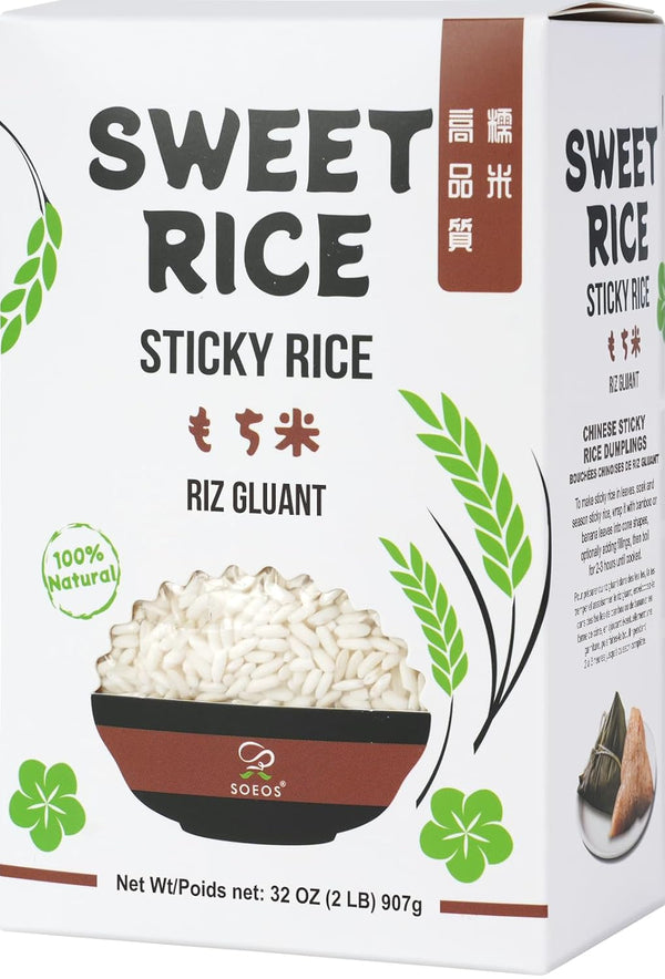 Soeos Sweet Sticky Rice 2lbs, Premium Glutinous Rice, All Natural Gluten Free
