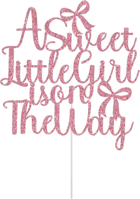 Mis Quince A Sweet Little Girl is on The Way Cake Topper, Pink Bow Baby Shower Cake Decorations, Welcome Baby Girl, Bow