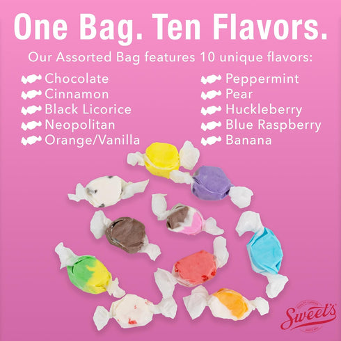Pack 3 lb Sweet Candy Company Salt Water Taffy Individually Wrapped - Salt Water Taffy Candy Bulk, Old Fashioned
