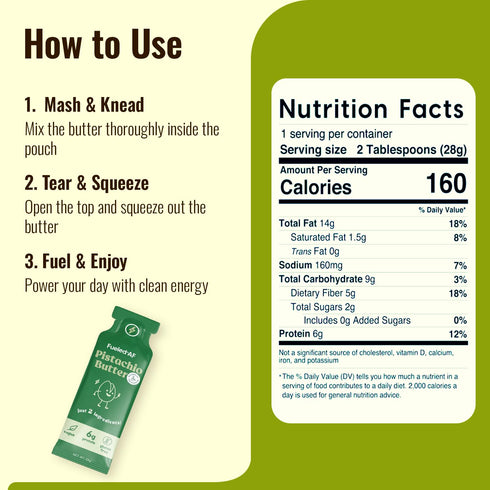 Fueled by AF (8 Fueled AF Pistachio Nut Butter Pouch, Spreadable Pistachios, Healthy, Vegan, Keto, and Paleo Friendly