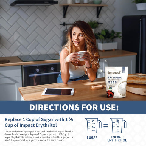 1lb Impact - Erythritol Granular Sweetener - Zero Calorie, Low Carb & Plant-Based, Label-Friendly, Looks & Tastes Like