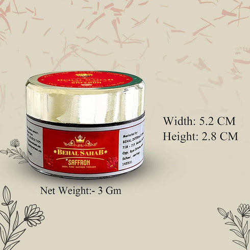 100% 0.106 oz (3 Behal Sahab Pure Saffron - Gram), Premium Quality, Handpicked Kashmiri Kesar, Natural & Aromatic