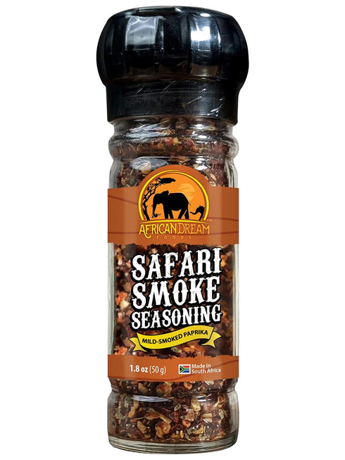 Safari Smoke Seasoning by African Dream Foods, All-Natural Smoky Seasoning, Reusable Glass Grinder