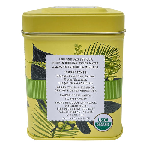 Elephant Park 50 Packets 100% Organic Lemon Ginger Ceylon Green Tea - - Natural Antioxidant Rich Herbal Leaf Teabags