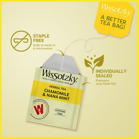 Wissotzky Chamomile Tea with Nana Mint, Herbal Tea, 20 Tea Bags, Caffeine Free