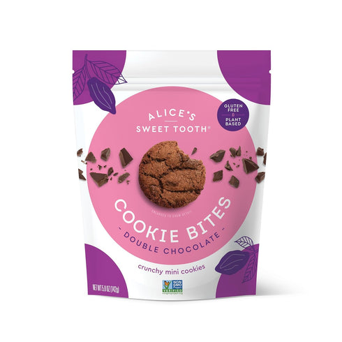 Alice's Sweet Tooth Double Chocolate Cookie Bites - Gluten-Free, Vegan, Crunchy Mini-Cookies