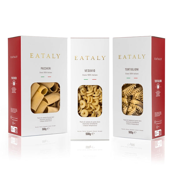 Eataly Bronze Die Trio Pasta Bundle Pack- Tortiglioni, Vesuvio & Paccheri, 3-500g