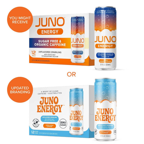 125mg 12 Pack JUNO ENERGY Unflavored Sparkling Energy Drink - Sugar Free, Organic Caffeine from Green Coffee Beans