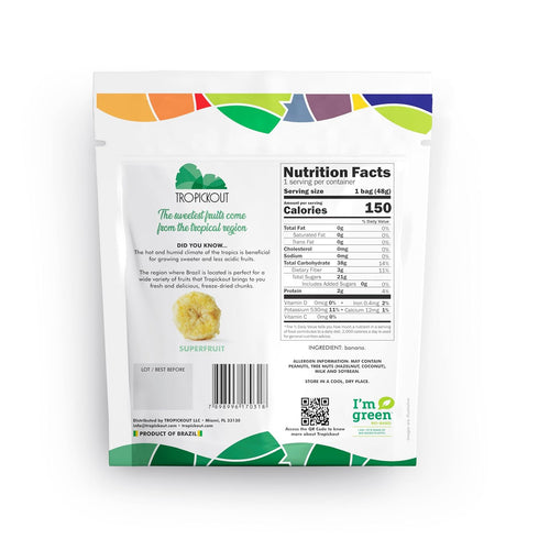 100% (1.7oz 48g) Tropickout Freeze Dried Banana Fruit Snack Brazilian Fruit, No Added Sugar, No Additives, Gluten-Free