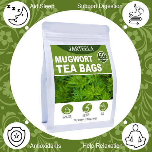 2g 50 Count Jarteela - Mugwort Tea Bag, x - Pure Mugwort Herb - Natural Herbal Tea Bags for Digestion - Non-GMO