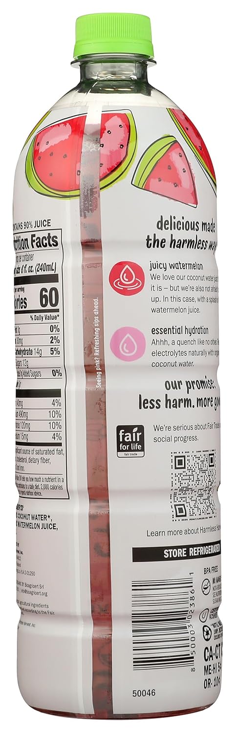 Harmless 32 oz Harvest Organic Coconut Water With Watermelon