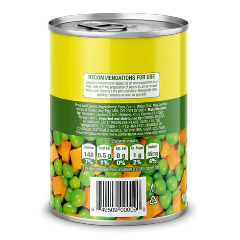 15 oz (Pack 12) Rica Rondo Peas and Carrots, Canned Vegetables, Can