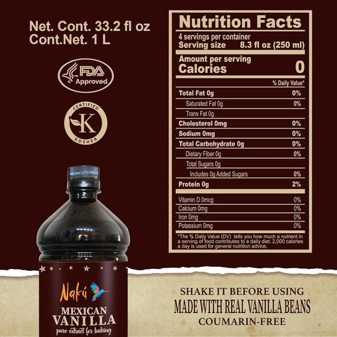 Naku (33.2) Mexican Vanilla Extract - Pure and Traditional with a Piece of Vanilla Bean Inside, Perfect for Baking