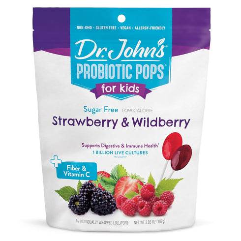 Dr. John's Healthy Sweets Probiotic Pops for Kids Strawberry & Wildberry with