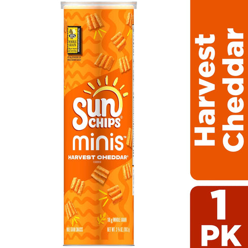 3.75 oz SunChips Minis, Harvest Cheddar Whole Grain Chips, Canister