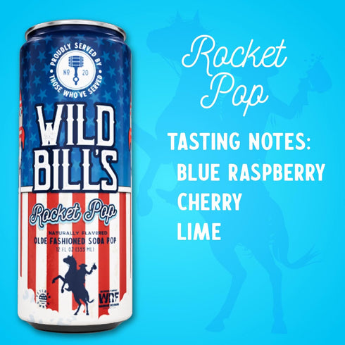 12 Oz 12 Pack Wild Bill's Rocket Pop Soda Classic Craft Soda Pop Soft Drinks, Sodas Made with Pure Cane Sugar, Caffeine