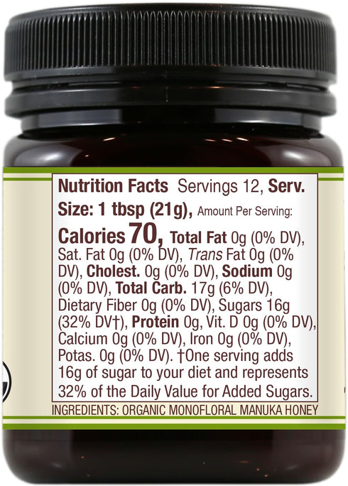 Wedderspoon Raw Organic Manuka Honey KFactor 16+, 8.8 Oz, Unpasteurized New Zealand Honey, Non-GMO Superfood