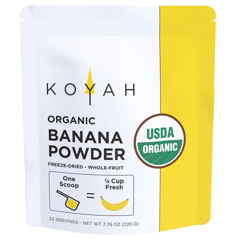 KOYAH Organic Freeze-dried Banana Powder, 1 Scoop = 1/4 Cup Fresh, 22 Servings (220 g, 7.8 oz)