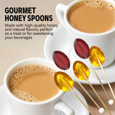 Melville Candy All Natural Honey Spoons Clover Honey Spoons & Lollipops on Wooden Ball Sticks Gluten-Free, Made in USA