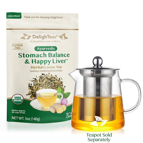50 5oz DelighTeas Stomach & Liver Tea | Ayurvedic Herbal Blend for Digestion | Organic Milk Thistle, Fennel, Ginger