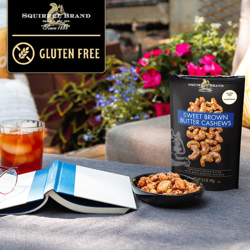 3.5 Squirrel Brand Sweet Brown Butter Cashews, Ounces Resealable Bag, Gluten Free, Vegetarian