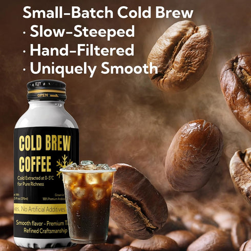 Generic Coffee,12.5 OZ Bottle370ml Cold Brew Coffee,Black Coffee,Arabica-Based Blend, Medium Roast Brewed Low