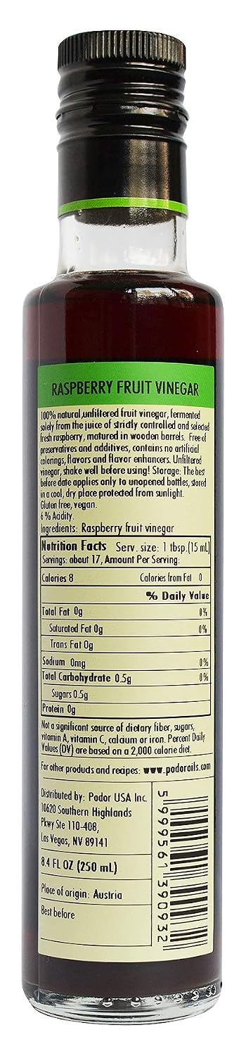 8.4 oz. 100% PDR Premium Raspberry Vinegar - fl. - Natural, Aged in Oak Barrels, Fermented, Unfiltered, Vegan
