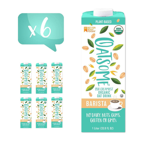 Oatsome Organic Oat Milk, Barista Blend, Gluten-Free, Dairy-Free (6 Pack), 33.8 Fl