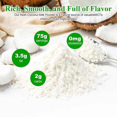 FASHIONIQ 226g (5pack), Premium Organic Coconut Milk Powder - Instant Dissolve for Smoothies, Baking & Thai Cuisine