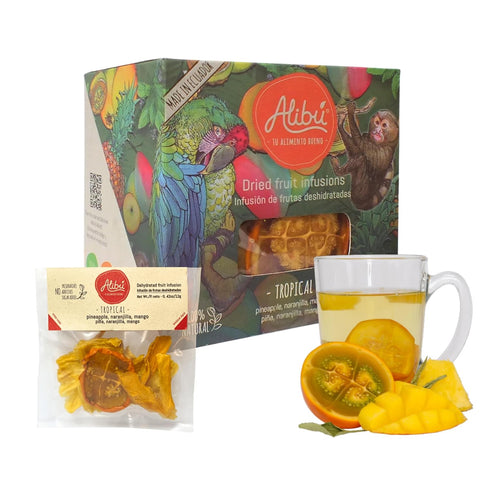 Alibú Dried Fruit Tea Infusions - Tropical, Naranjilla, Mango, Pineapple, Certified Vegan, 100% Natural, Box of 2.12 oz