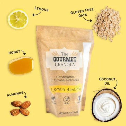 The Gourmet Granola 3-Pack, 12 oz. Refreshing Lemon Almond Granola | Bags | Savory or Sweet | Dairy, Gluten, Soy-Free |