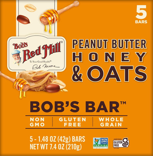 5pk 5 (Pack 1) Bob's Red Mill PB Honey & Oats Bar, bars of - Non GMO, Gluten Free, Kosher