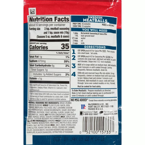 (2.11 oz Packets) 4 Pack McCormick Sweedish Meatballs Sauce Mix